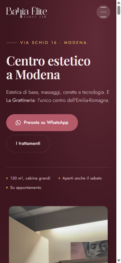 Home page del sito Bahia Élite Beauty Lab, centro estetico a Modena