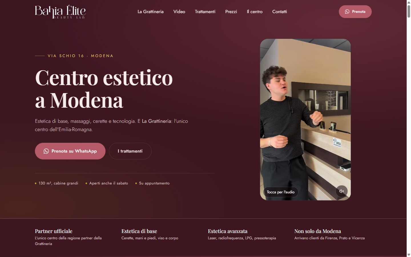 Home page del sito Bahia Élite Beauty Lab, centro estetico a Modena