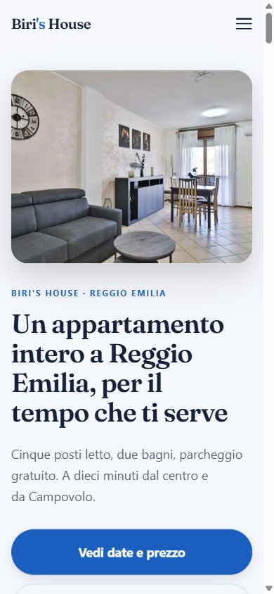 Home page del sito Biri's House, appartamento per affitti brevi a Reggio Emilia