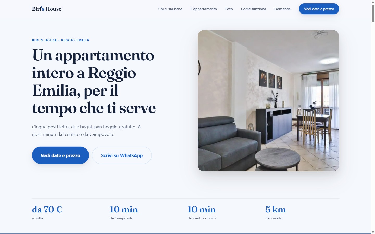 Home page del sito Biri's House, appartamento per affitti brevi a Reggio Emilia