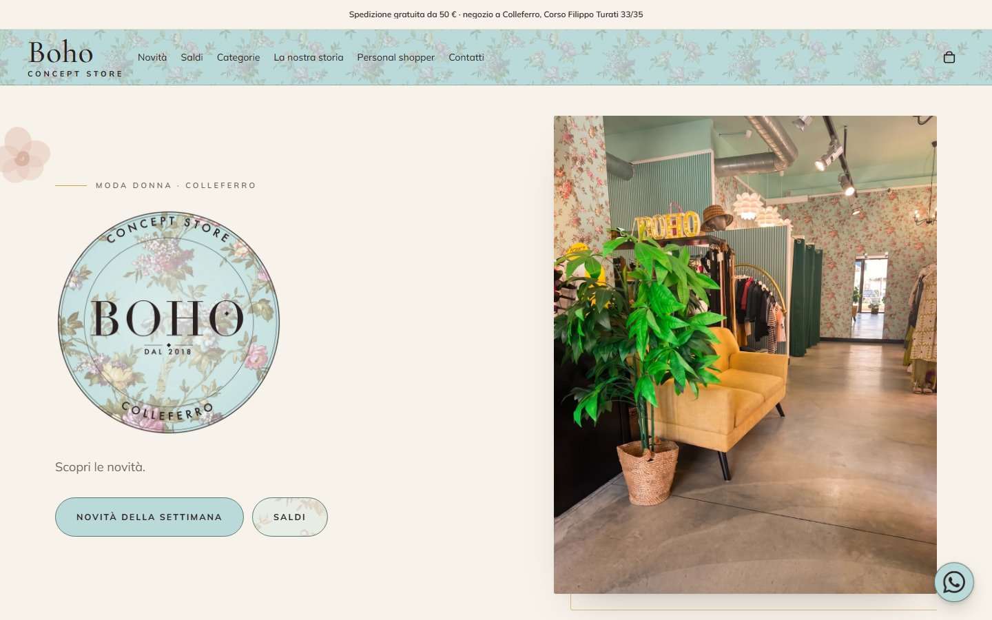 Home page del negozio online Boho Concept Store, moda donna a Colleferro
