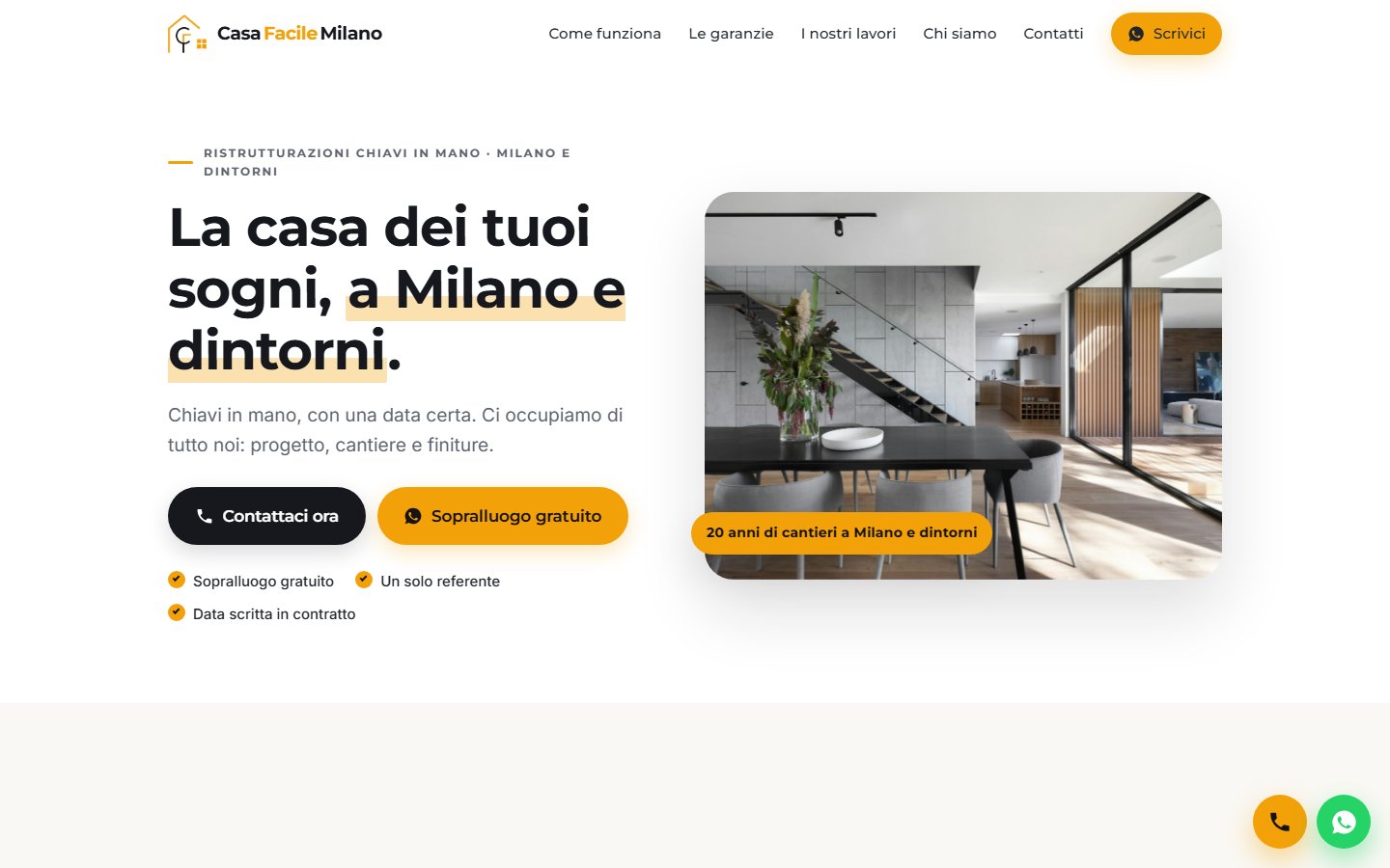 Home page del sito Casa Facile Milano, impresa di ristrutturazioni chiavi in mano