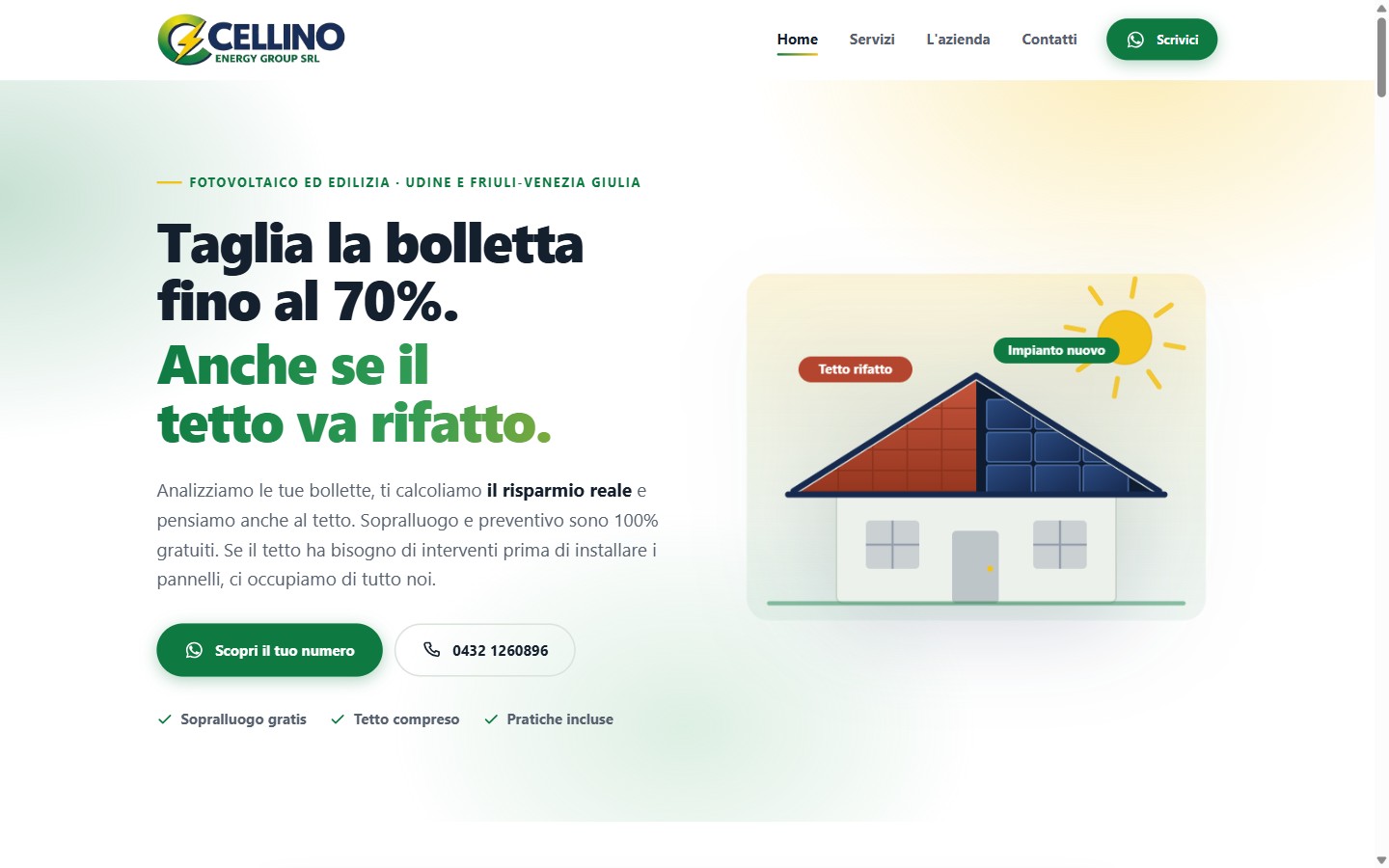 Home page del sito Cellino Energy Group, impianti fotovoltaici a Udine e in Friuli