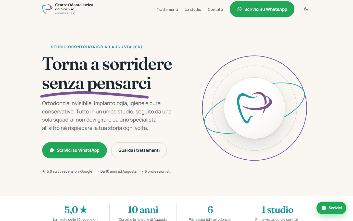 Home page del sito Centro Odontoiatrico del Sorriso, studio dentistico ad Augusta