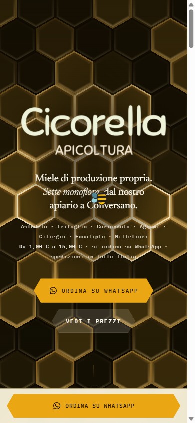 Home page del sito Cicorella Apicoltura, miele di produzione propria a Conversano