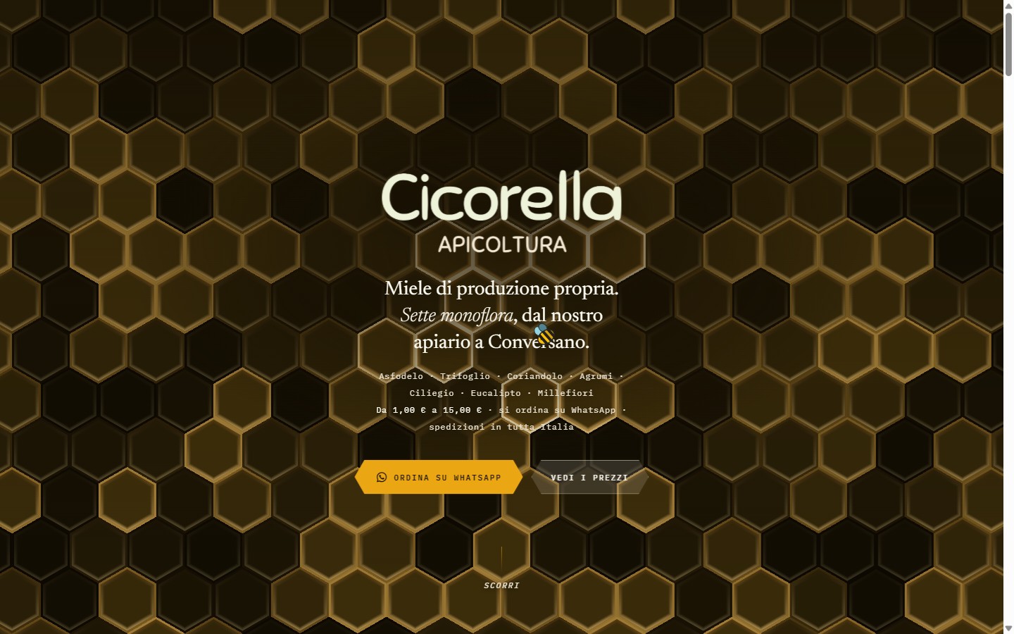 Home page del sito Cicorella Apicoltura, miele di produzione propria a Conversano