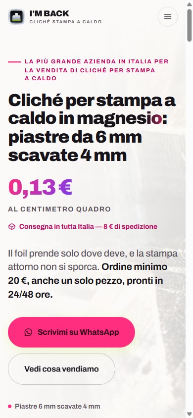 Home page del sito Cliché Stampa a Caldo, cliché in magnesio per la stampa a caldo