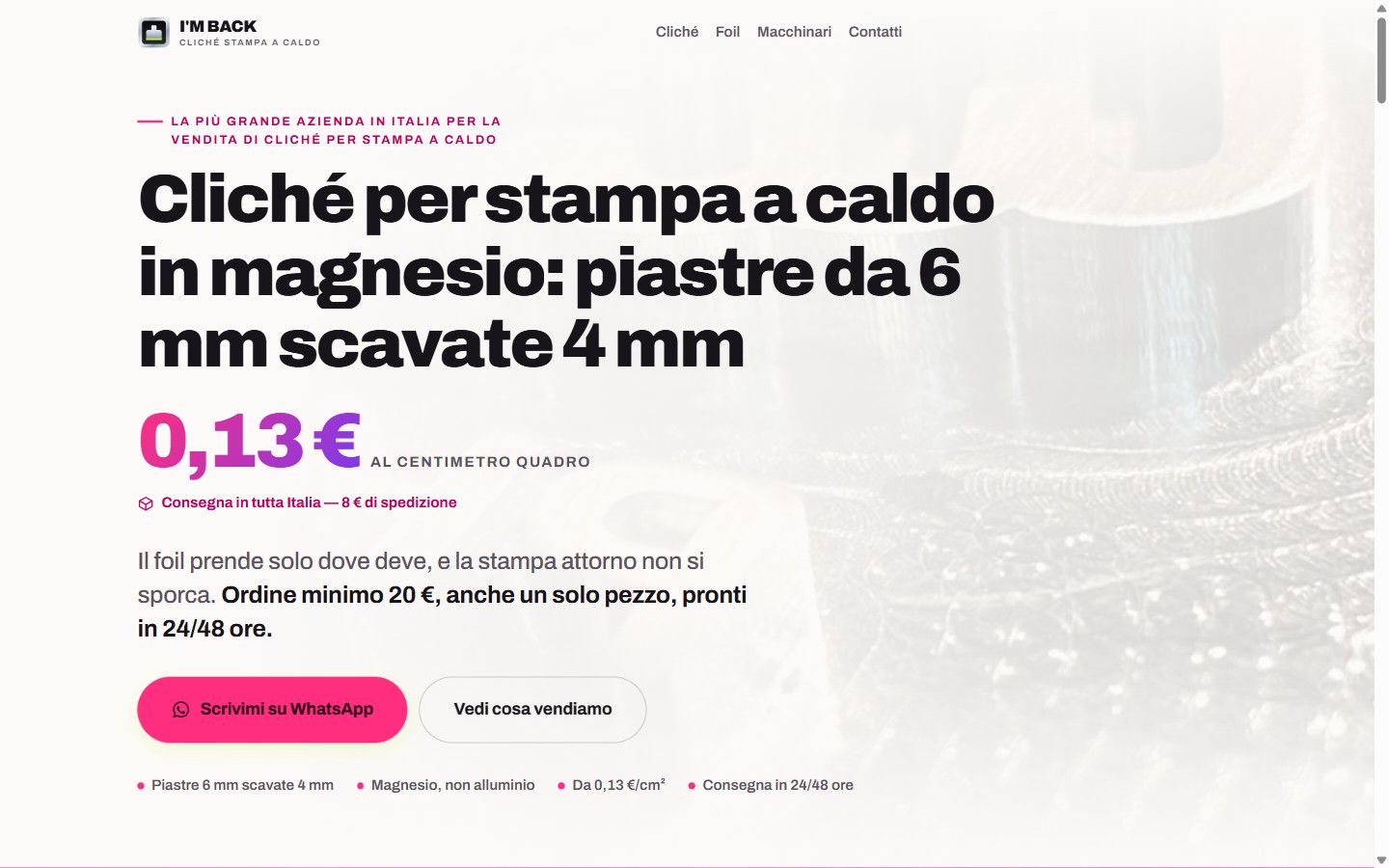 Home page del sito Cliché Stampa a Caldo, cliché in magnesio per la stampa a caldo