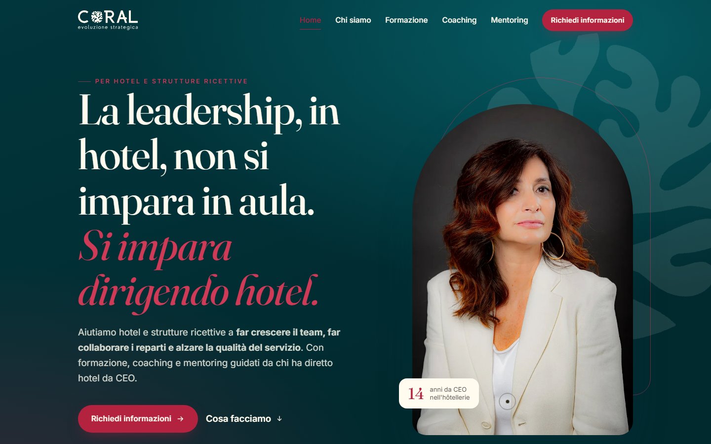 Home page del sito Coral Strategy, formazione e coaching per hotel