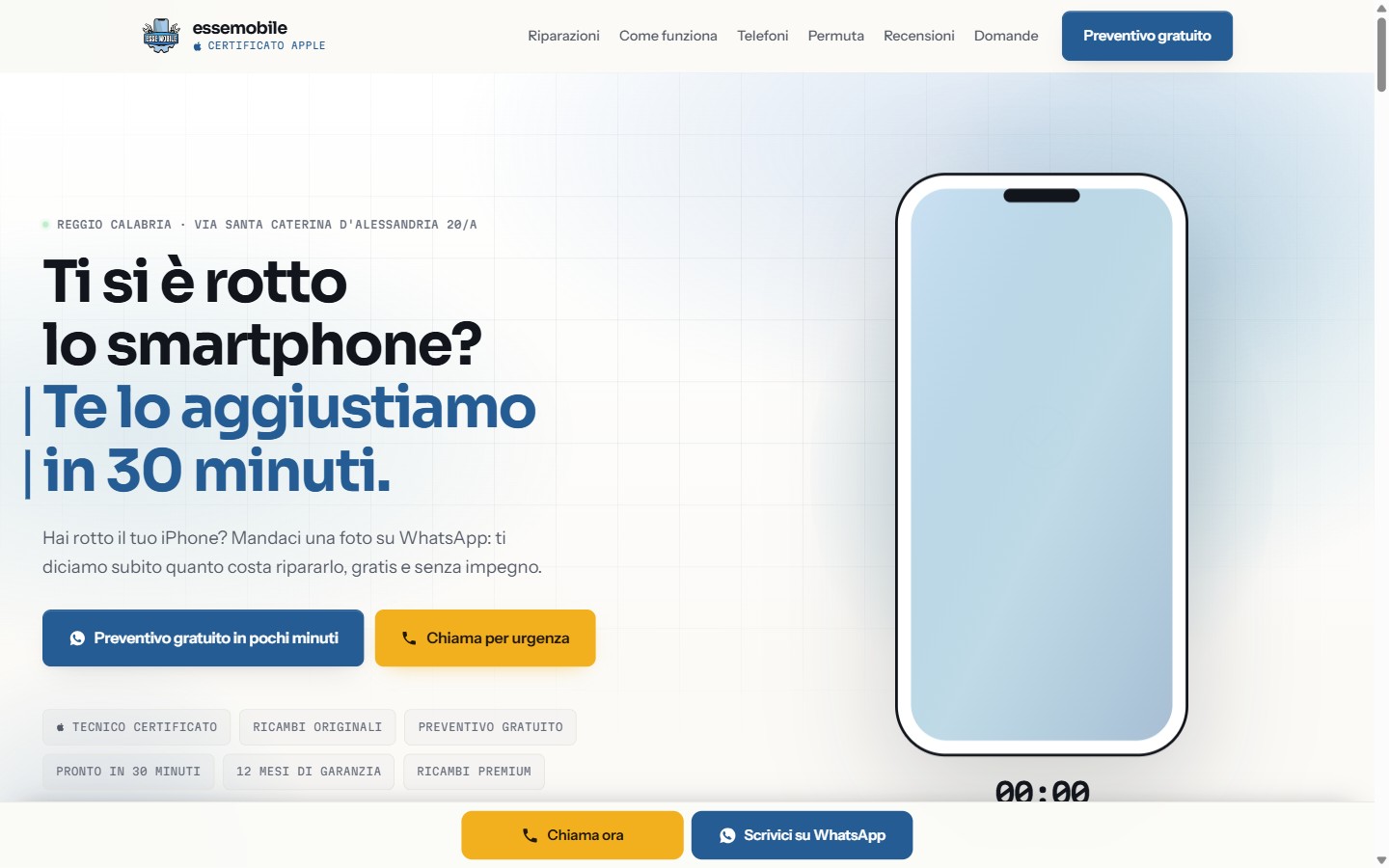 Home page del sito Esse Mobile, riparazione di smartphone a Reggio Calabria