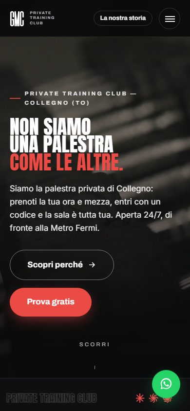 Home page del sito GMC Private Training Club, palestra privata a Collegno