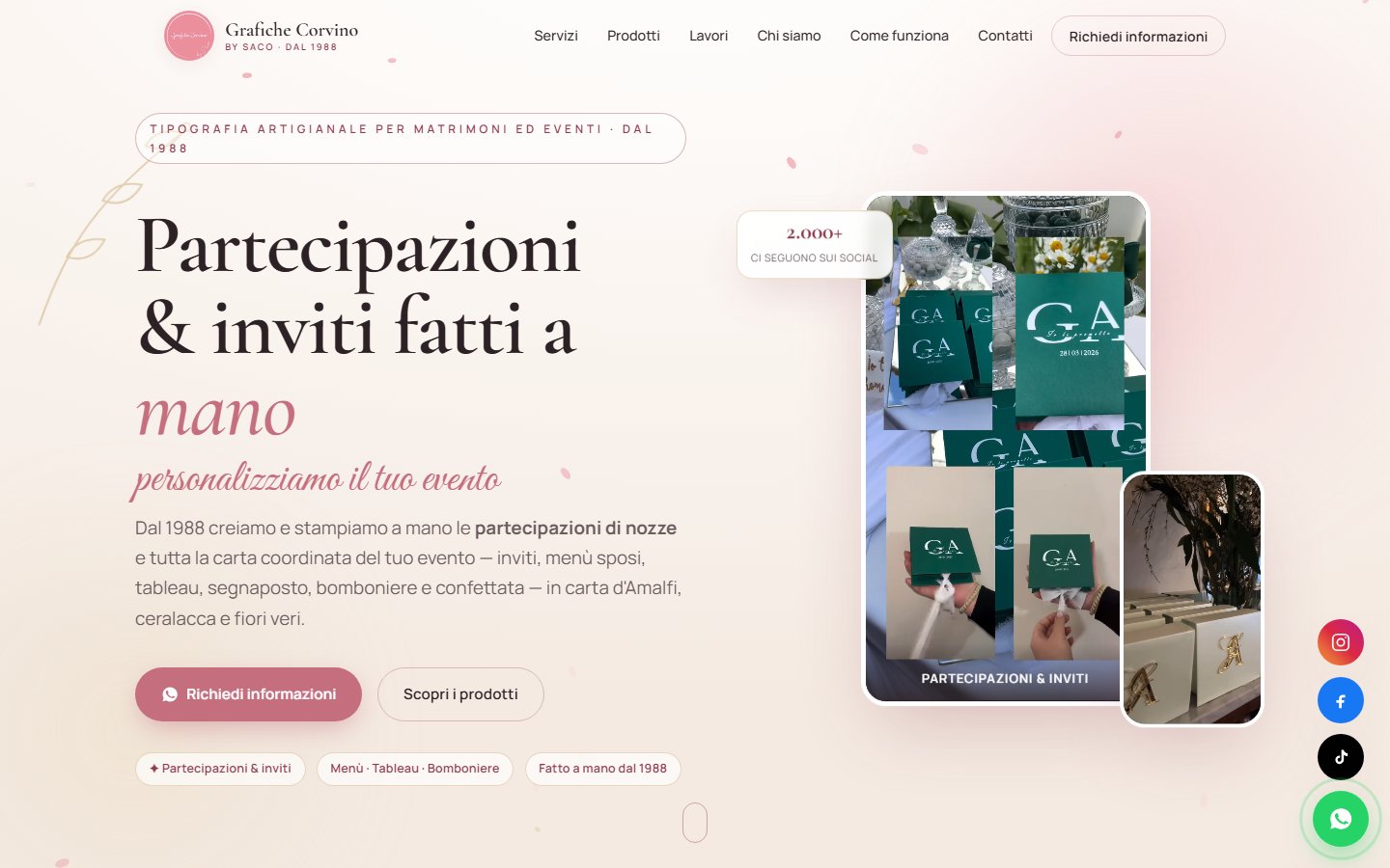 Il sito di Grafiche Corvino, tipografia per matrimoni, realizzato da Giulia