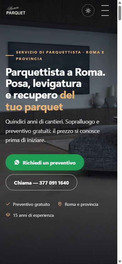 Home page del sito Hamza Parquet, posa e levigatura di parquet a Roma