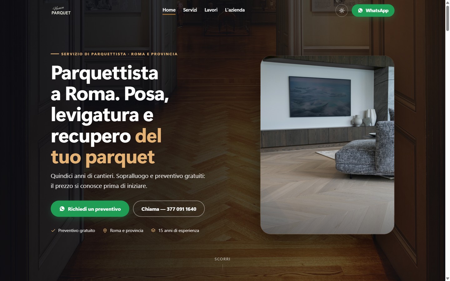 Home page del sito Hamza Parquet, posa e levigatura di parquet a Roma