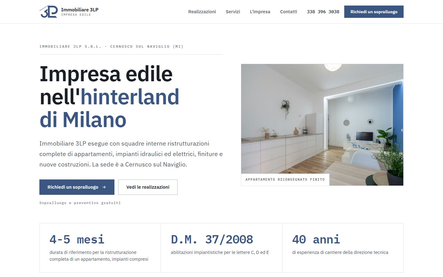 Home page del sito Immobiliare 3LP, impresa edile nell’hinterland di Milano