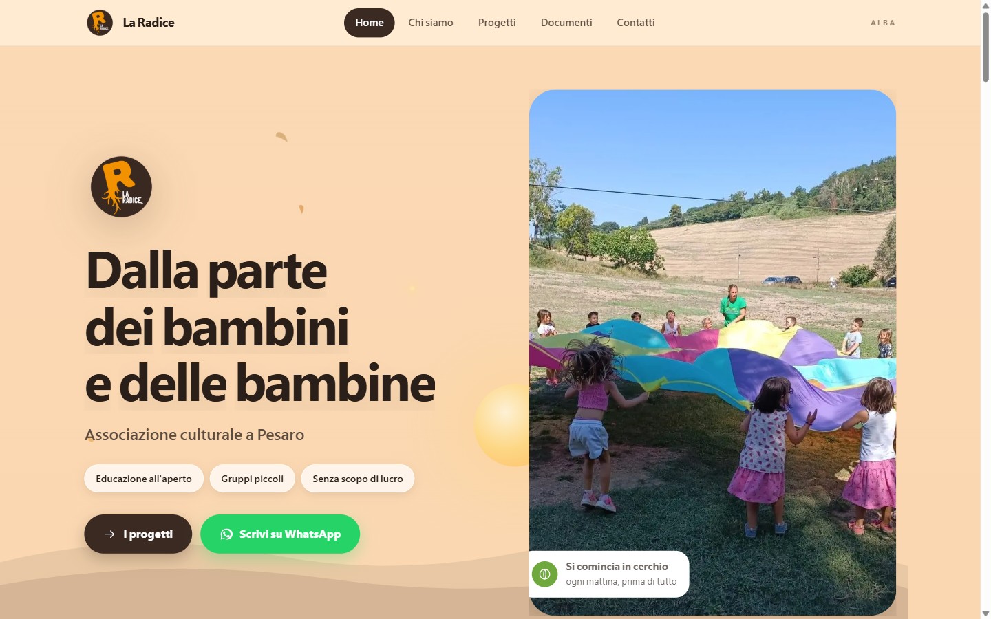 Home page del sito Associazione La Radice, associazione culturale per bambini a Pesaro
