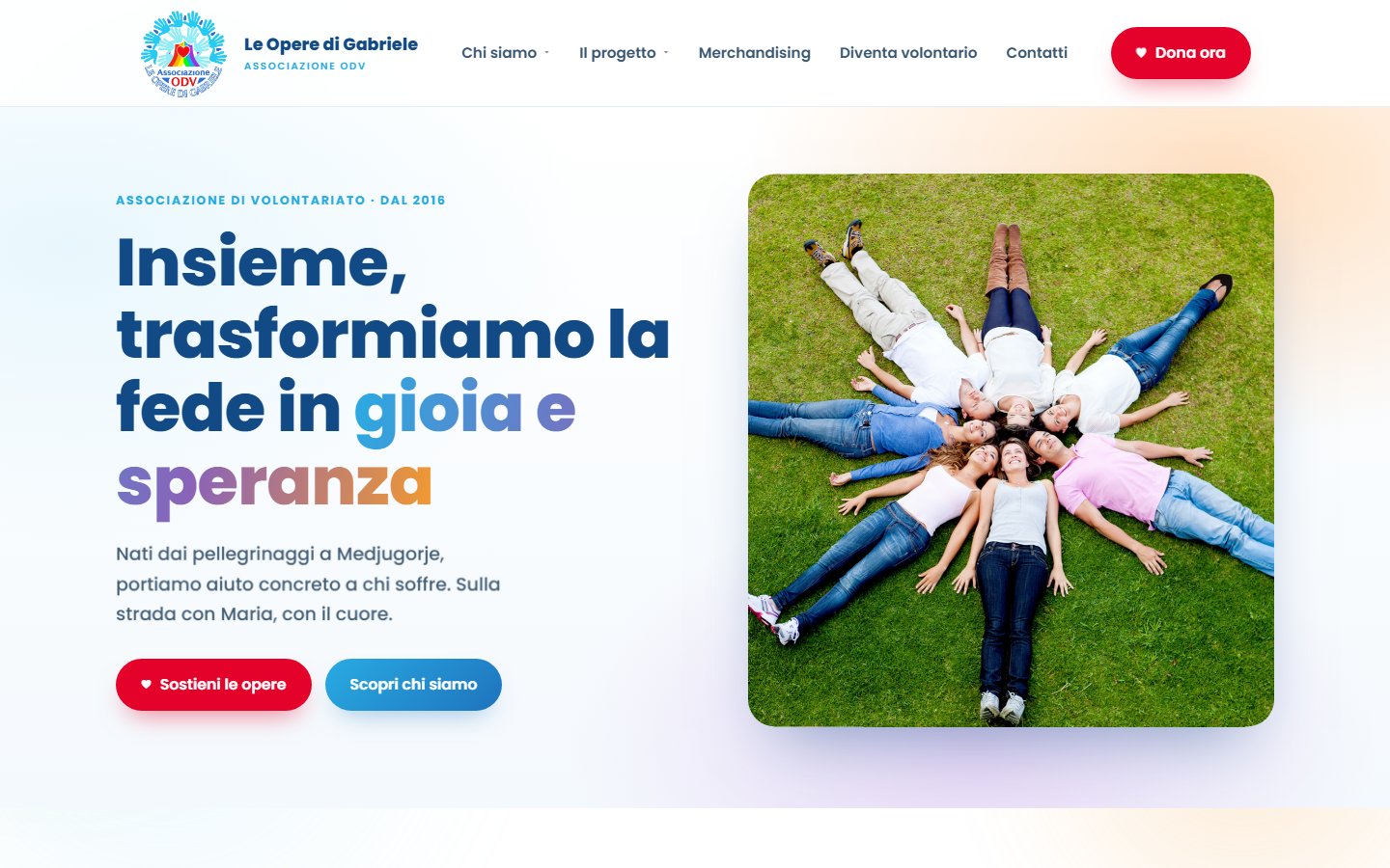 Home page del sito Le Opere di Gabriele, associazione di volontariato ODV
