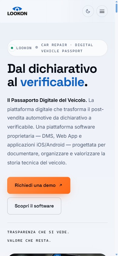 Home page del sito LOOKON Car Repair, il passaporto digitale del veicolo per le carrozzerie