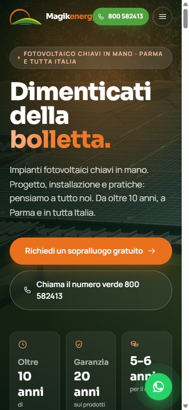 Home page del sito Magikenergy, azienda di impianti fotovoltaici