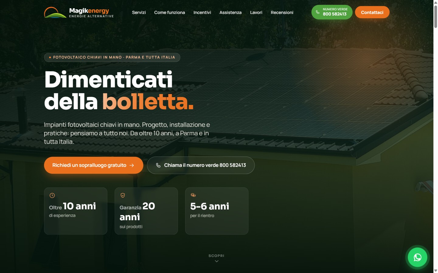 Home page del sito Magikenergy, azienda di impianti fotovoltaici