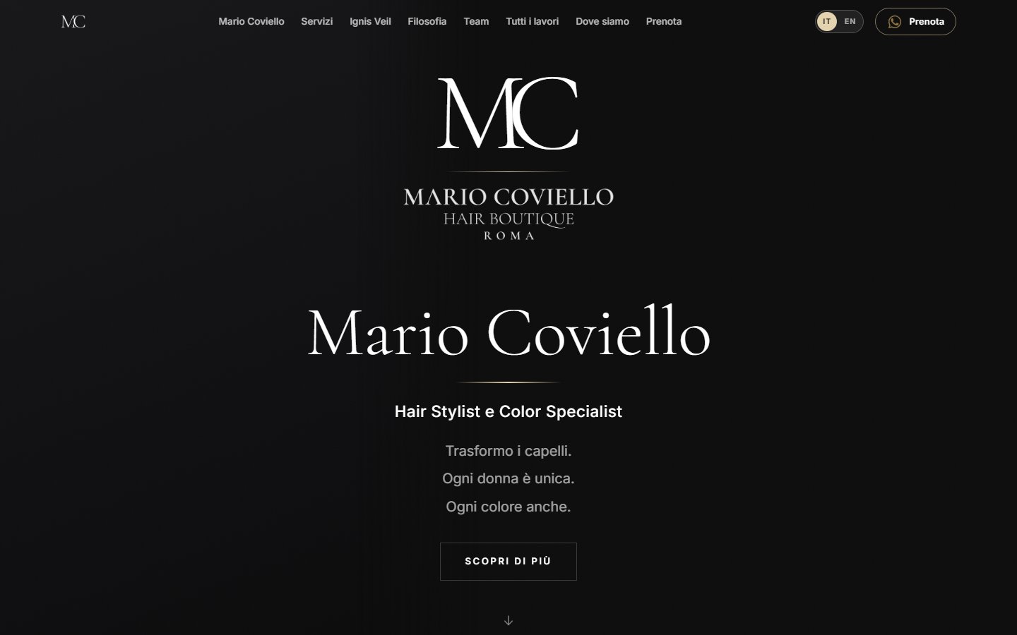 Home page del sito Mario Coviello Hair Boutique, parrucchiere a Roma