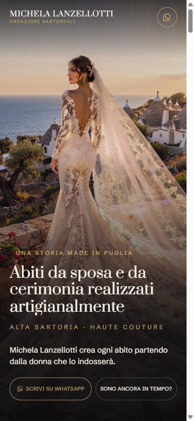 Home page del sito di Michela Lanzellotti, abiti da sposa su misura a Giovinazzo