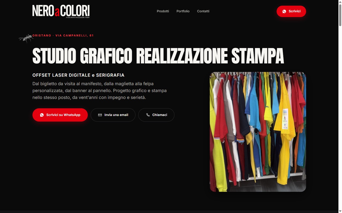 Home page del sito NERO a COLORI, studio grafico e stampa a Oristano