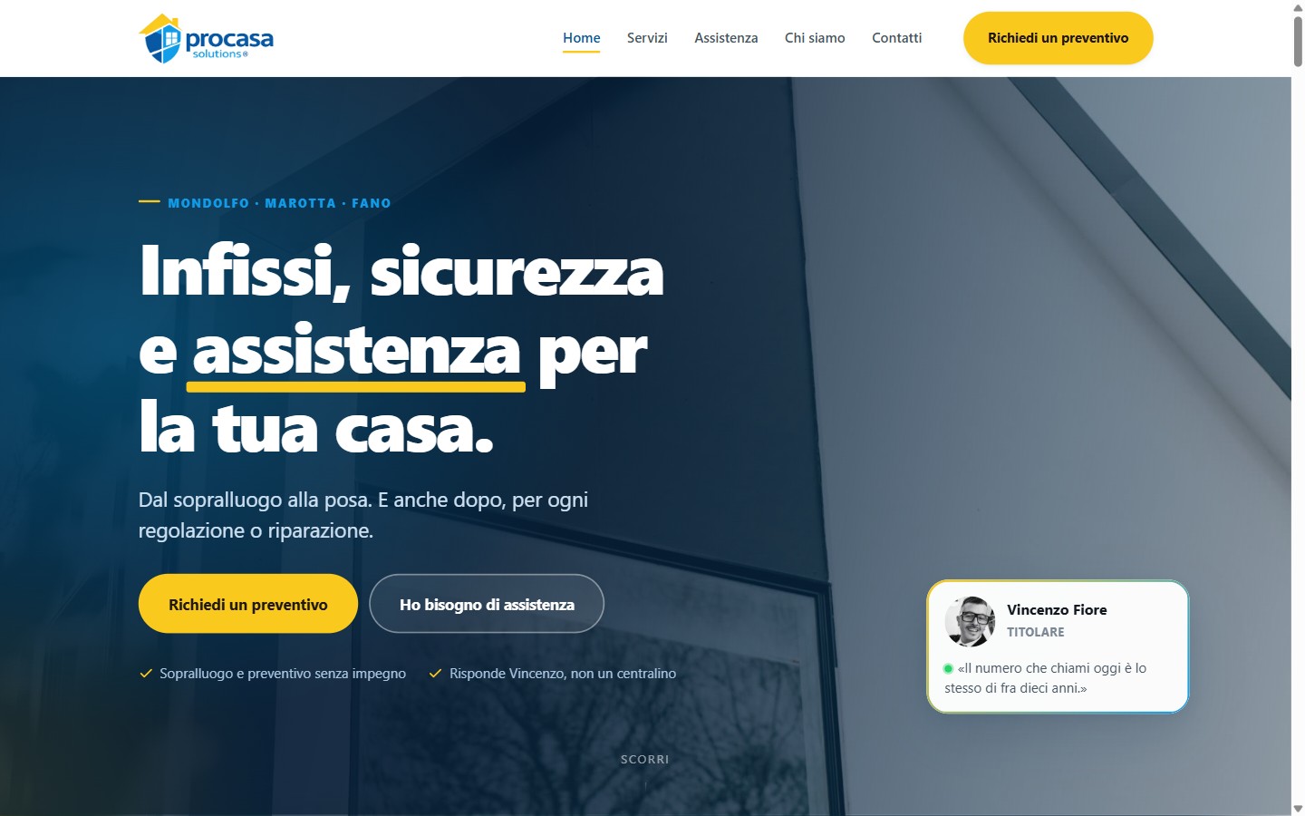 Home page del sito Pro Casa Solutions, infissi, tapparelle e assistenza a Mondolfo