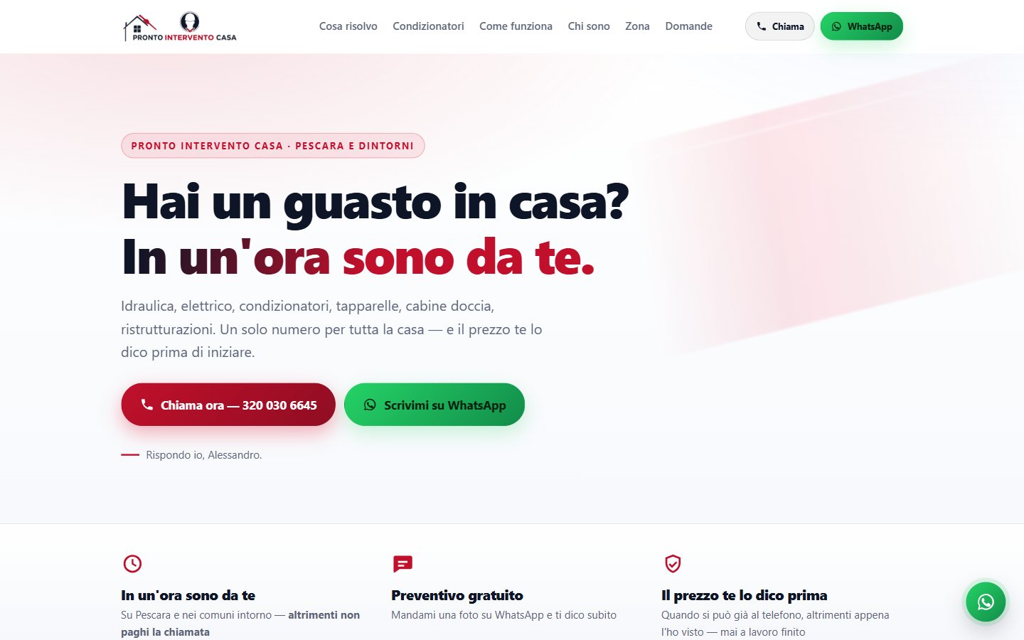 Home page del sito Pronto Intervento Casa, idraulico ed elettricista a Pescara