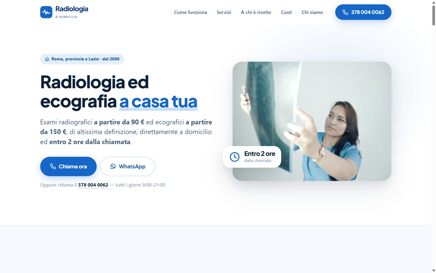 Home page del sito Radiologia a Casa, esami radiologici a domicilio a Roma