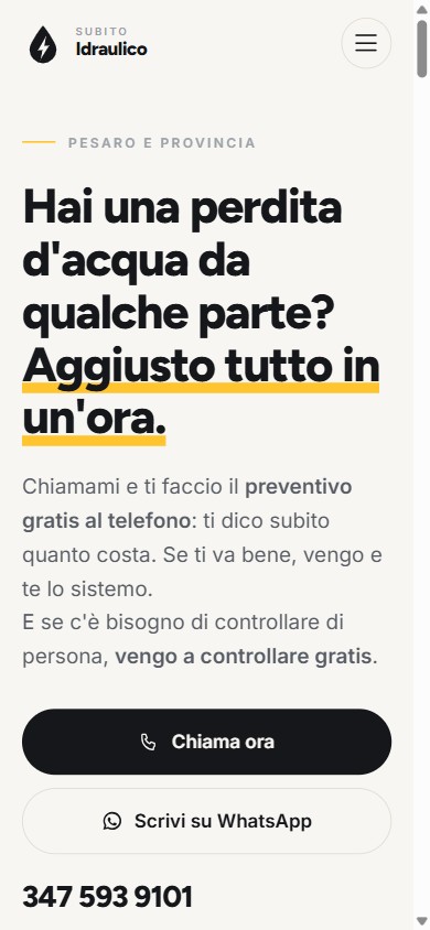 Home page del sito Subito Idraulico, idraulico a Pesaro con intervento in un'ora