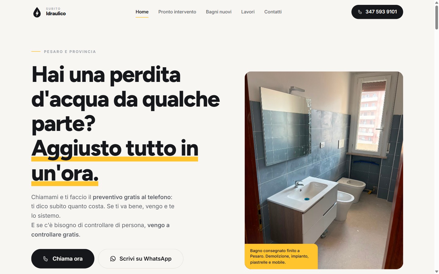 Home page del sito Subito Idraulico, idraulico a Pesaro con intervento in un'ora