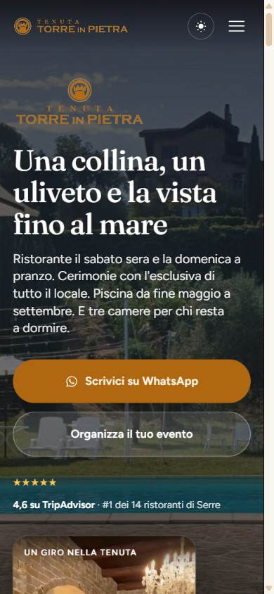 Home page del sito Tenuta Torre in Pietra, ristorante ed eventi in collina a Serre