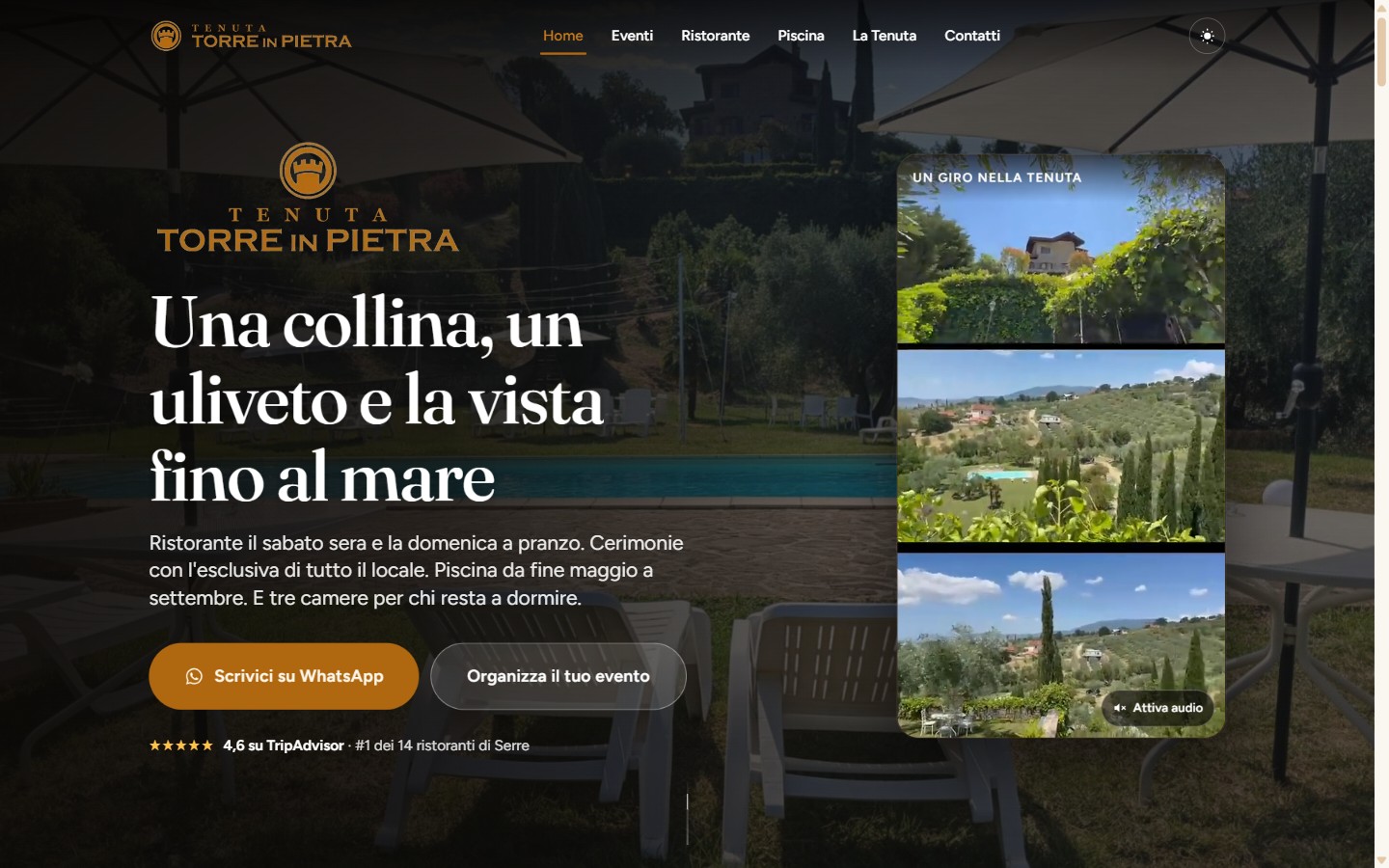 Home page del sito Tenuta Torre in Pietra, ristorante ed eventi in collina a Serre