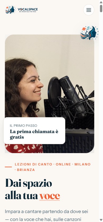 Home page del sito VocalSpace, lezioni di canto a Milano, in Brianza e online