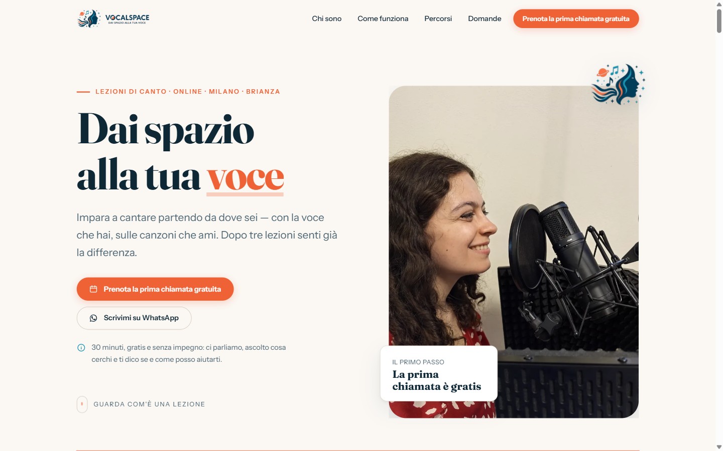 Home page del sito VocalSpace, lezioni di canto a Milano, in Brianza e online